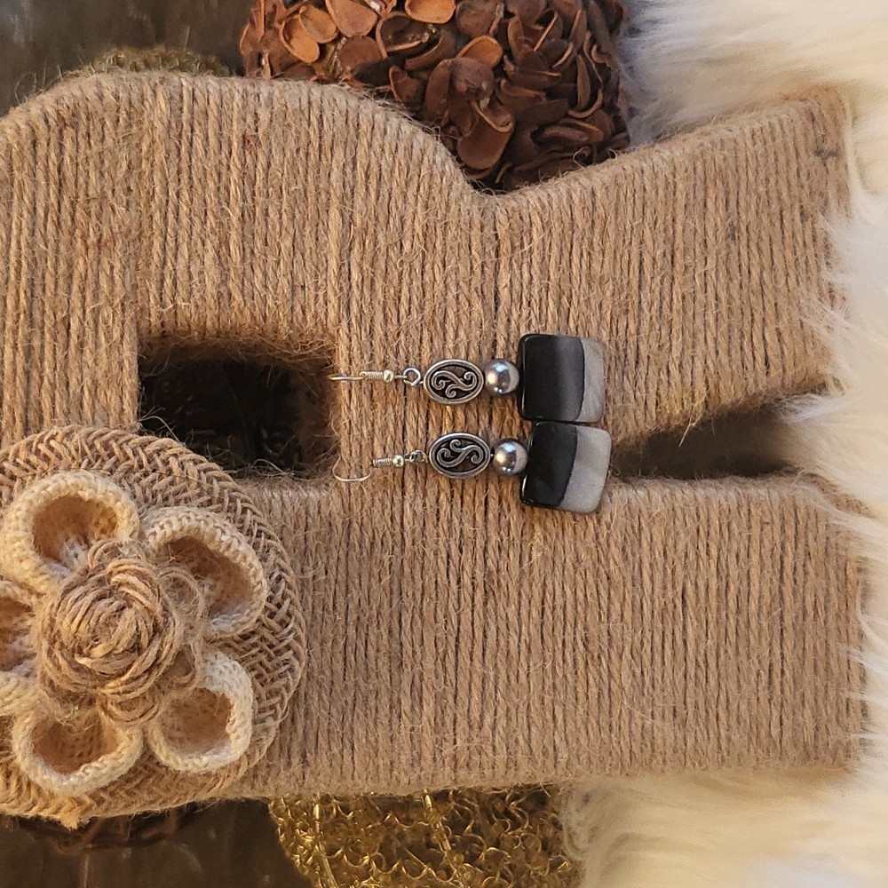 Black and Grey earrings for pierced ears